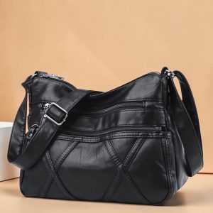 Multi Layer Crossbody Bag ( Black )